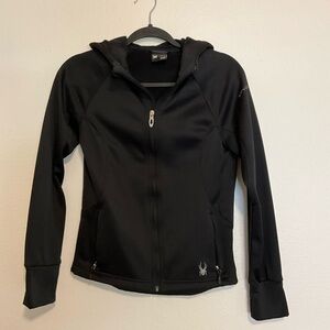 Black Spyder Hooded Front Zip Jacket Fleece Inside